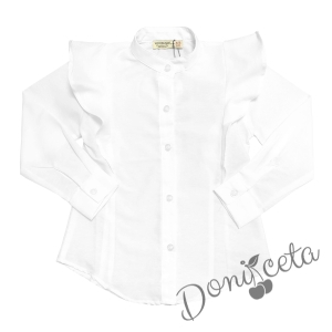 Комплект за момиче от 3 части- пола с етно мотиви, риза с дълъг ръкав с къдрици и  диадема 3