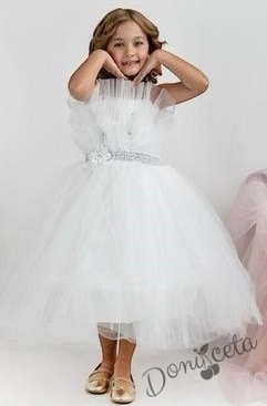 Официална детска дълга рокля в бяло с тюл без ръкав Теона 3