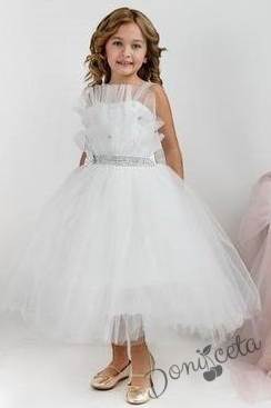 Официална детска дълга рокля в бяло с тюл без ръкав Теона 4