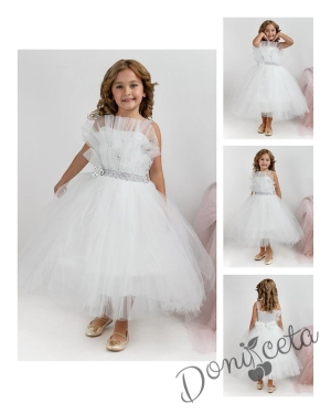 Официална детска дълга рокля в бяло с тюл без ръкав Теона 6