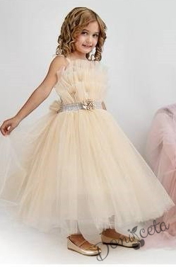 Официална детска дълга рокля в бежово с тюл без ръкав Теона 4