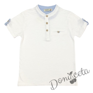 Детски комплект за момче от блуза в бяло и дълги дънки в синьо 2