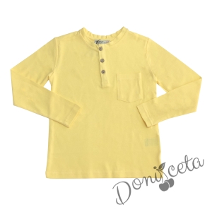Детски комплект за момче от блуза в жълто с дълъг ръкав и дълги дънки в синьо 2