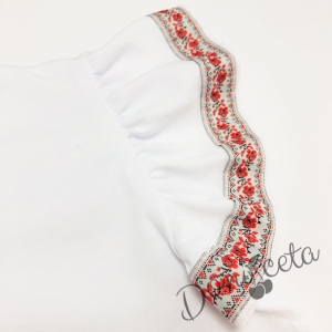 Детска блузка/тениска с къс ръкав в бяло с фолклорни/етно мотиви 2