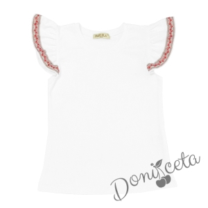 Детска блузка/тениска с къс ръкав в бяло с фолклорни/етно мотиви 1