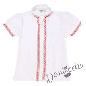 Комплект за момиче от 3 части- пола и риза с къс ръкав и къдрици с фолклорни/етно мотиви и диадема 3