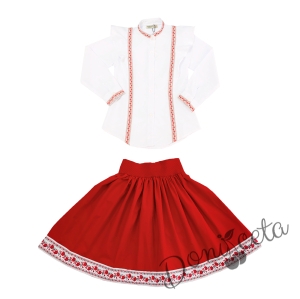 Комплект за момиче от 3 части- пола, риза с дълъг ръкав с фолклорни/етно мотиви и диадема 2