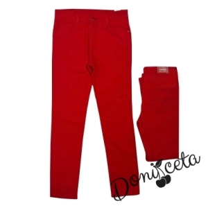 Комплект за момче от риза с къс ръкав и фолклорни/етно мотиви  и панталон в червено 5