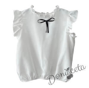 Комплект за момиче от детска пола в черно с къдрички и риза в бяло с панделка Contrast 2