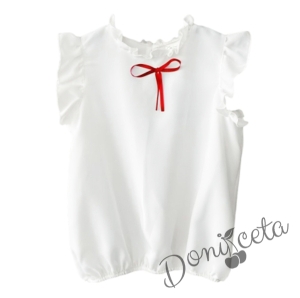 Комплект за момиче от детска пола в черно с къдрички и риза в бяло с червена панделка Contrast 2