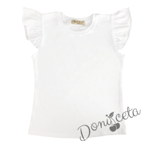 Комплект за момиче от детска пола в черно с къдрички и блуза в бяло с къдрици 2