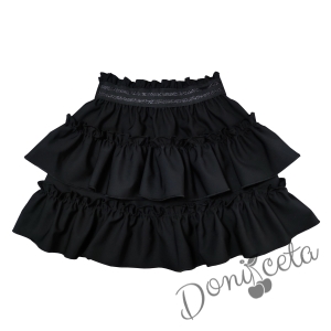 Комплект за момиче от детска пола в черно с къдрички и блуза в бяло с къдрици 3
