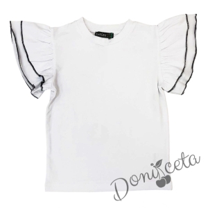 Комплект за момиче от детска пола в черно с и блуза в бяло с черни къдрици 2