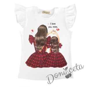 Комплект за момиче от детска пола в черно с и блуза в бяло с картинка на майка и дъщеря 2