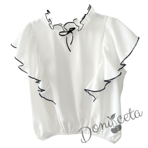 Комплект за момиче от детска пола в черно и риза в бяло с черни къдрици Contrast 2