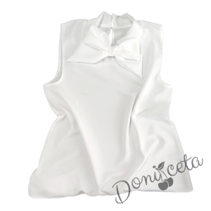 Комплект за момиче от детска пола в черно с къдрици и риза в бяло с панделка 2