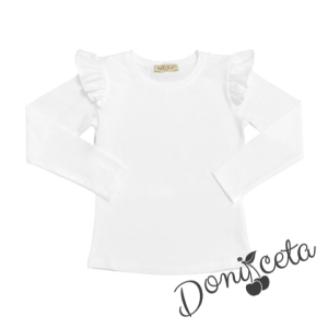Комплект за момиче от детска пола в черно и блуза в бяло с дълъг ръкав с къдрици 2