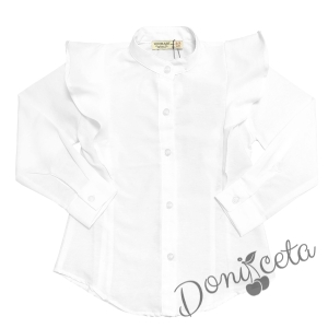 Комплект за момиче от детска пола в черно и риза в бяло с дълъг ръкав и къдрици 2