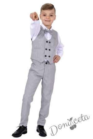 Официален костюм в сиво от 4 части от елек. риза, панталон и папийонка 7634783409 1