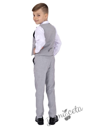 Официален костюм в сиво от 4 части от елек. риза, панталон и папийонка 7634783409 2