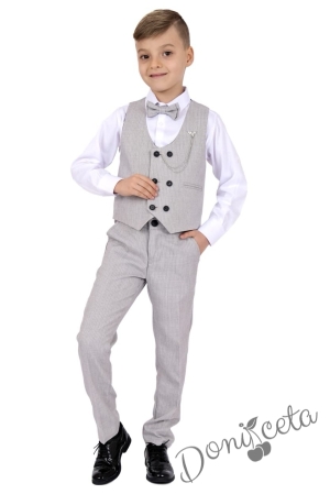Официален костюм в сиво от 4 части от елек. риза, панталон и папийонка 7634783409 3