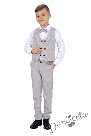 Официален костюм в сиво от 4 части от елек. риза, панталон и папийонка 7634783409 4