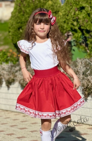 Етно комплект за момиче от 4 части- пола, блузка, чорапки и диадема с фолклорни мотиви 6