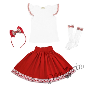 Етно комплект за момиче от 4 части- пола, блузка, чорапки и диадема с фолклорни мотиви 10