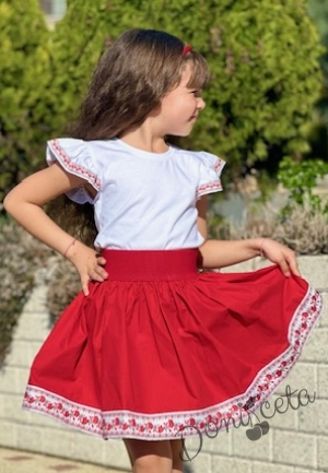 Етно комплект за момиче от 2 части- пола и блуза с къс ркав с фолклорни мотиви 