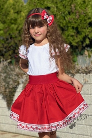 Етно комплект за момиче от 2 части- пола и блуза с къс ркав с фолклорни мотиви 6