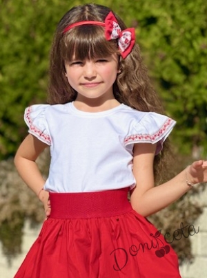 Етно комплект за момиче от 3 части- пола и блузка с къс ръкав с етно мотиви и диадема4