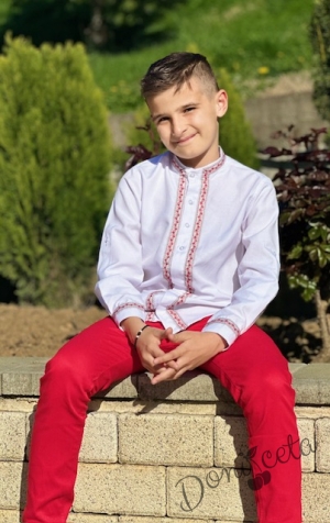 Комплект за момче от риза с дълъг ръкав и фолклорни/етно мотиви  и панталон в червено20