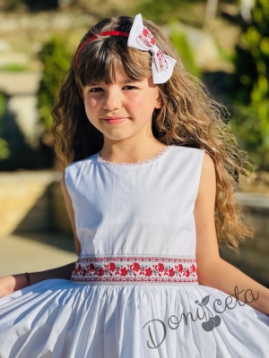 Детска народна носия рокля в бяло без ръкав с фолклорни/етно мотиви 2