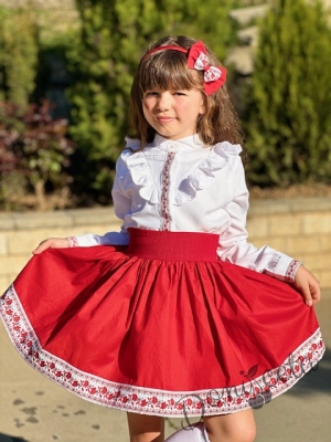 Комплект за момиче от 2 части- пола и риза с дълъг и къдрици ръкав с фолклорни/етно мотиви 14