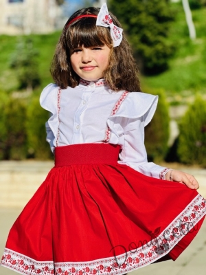 Комплект за момиче от 2 части- пола и риза с дълъг ръкав с фолклорни/етно мотиви 13