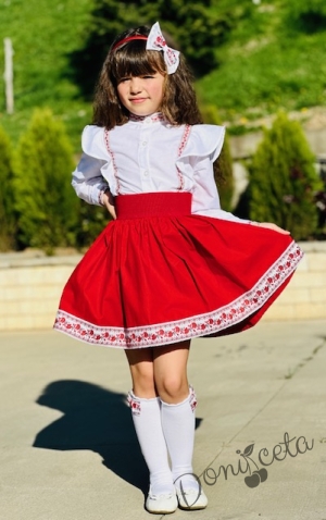 Комплект за момиче от 2 части- пола и риза с дълъг ръкав с фолклорни/етно мотиви 14