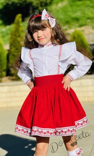 Комплект за момиче от 2 части- пола и риза с дълъг ръкав с фолклорни/етно мотиви 19