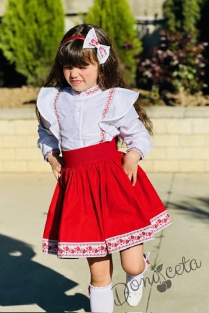 Комплект за момиче от 2 части- пола и риза с дълъг ръкав с фолклорни/етно мотиви 21