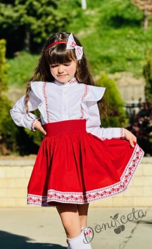 Комплект за момиче от 4 части- пола, риза с дълъг ръкав с фолклорни/етно мотиви, чорапи и диадема8