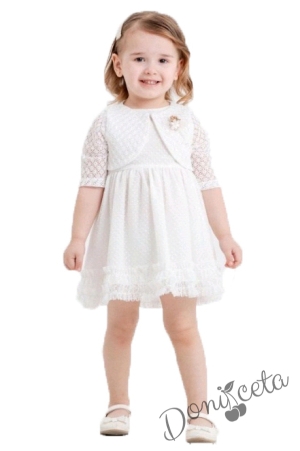 Официална/ежедневна бебешка рокля от дантела с болеро в бяло Ясмина