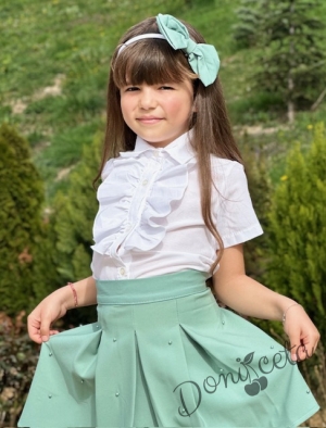 Комплект за момиче от 3 части-пола, риза и диадема в тюркоз Анабел6