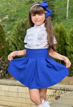 Комплект за момиче от 3 части - пола, ризка с къс ръкав и диадема в синьо Анабел4