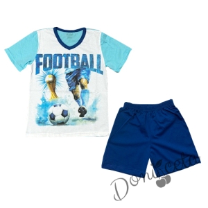 Детска пижама за момче в синьо с къс ръкав Football