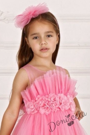 Официална детска дълга рокля в розово с тюл без ръкав Виталия 2