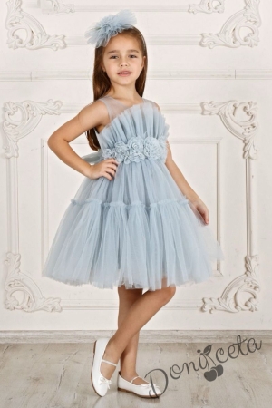 Официална детска рокля в светлосиньо с тюл без ръкав Виталия