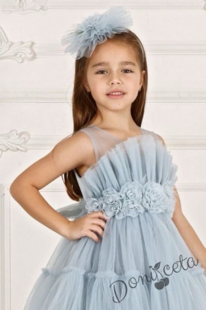 Официална детска рокля в светлосиньо с тюл без ръкав Виталия 2
