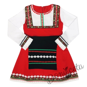 Детска народна носия 44-сукман в червено и престилка в черно с фолклорни етно мотиви  1
