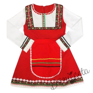 Детска народна носия 46-сукман в червено и престилка в черно с фолклорни етно мотиви  и диадема 2