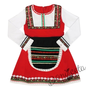 Детска народна носия 66-сукман в червено и престилка в черно с фолклорни етно мотиви  1
