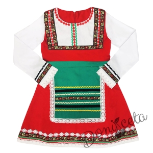 Детска народна носия 68-сукман в червено и престилка в черно с фолклорни етно мотиви и диадема 2